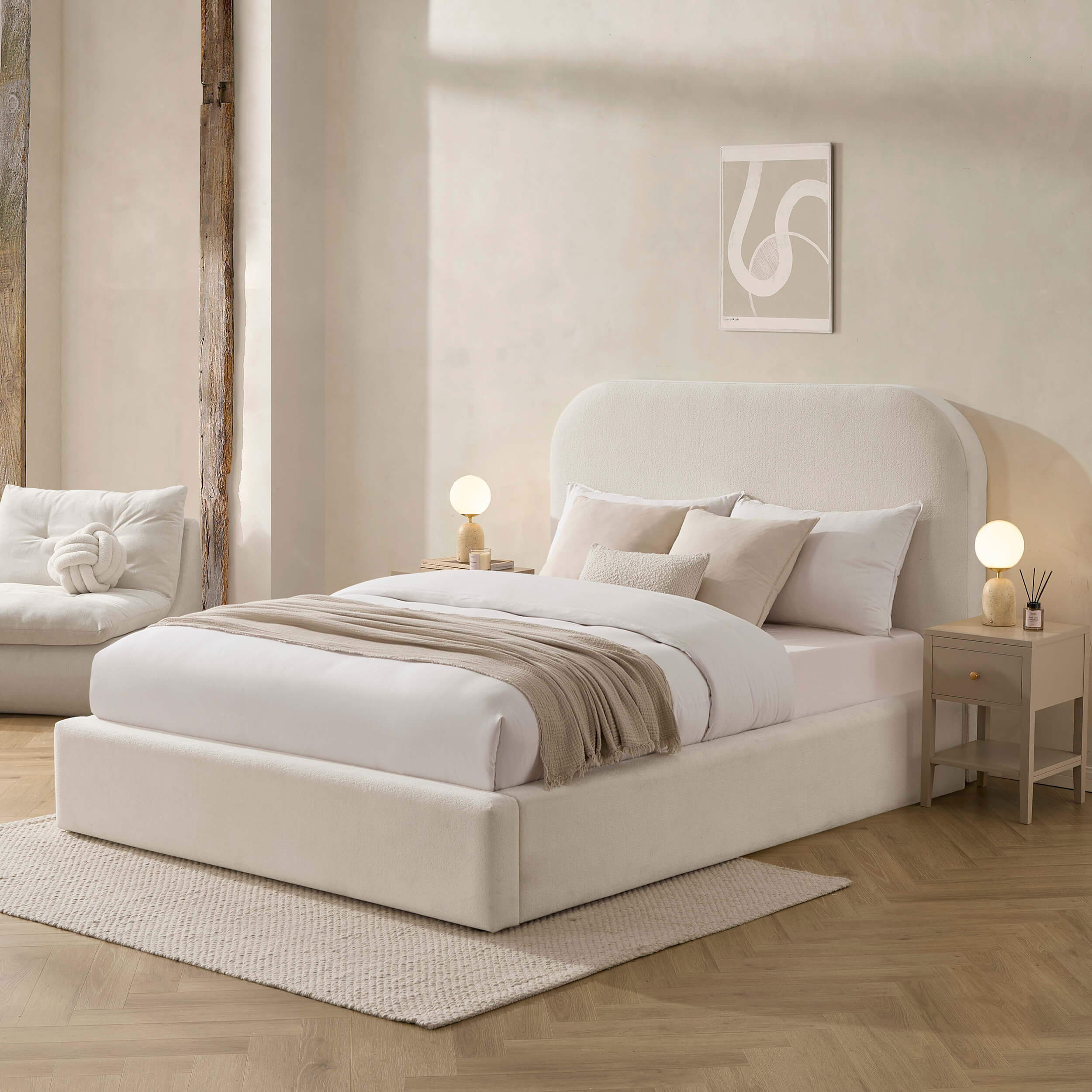 Lit coffre ottoman Aintree - Crème Teddy