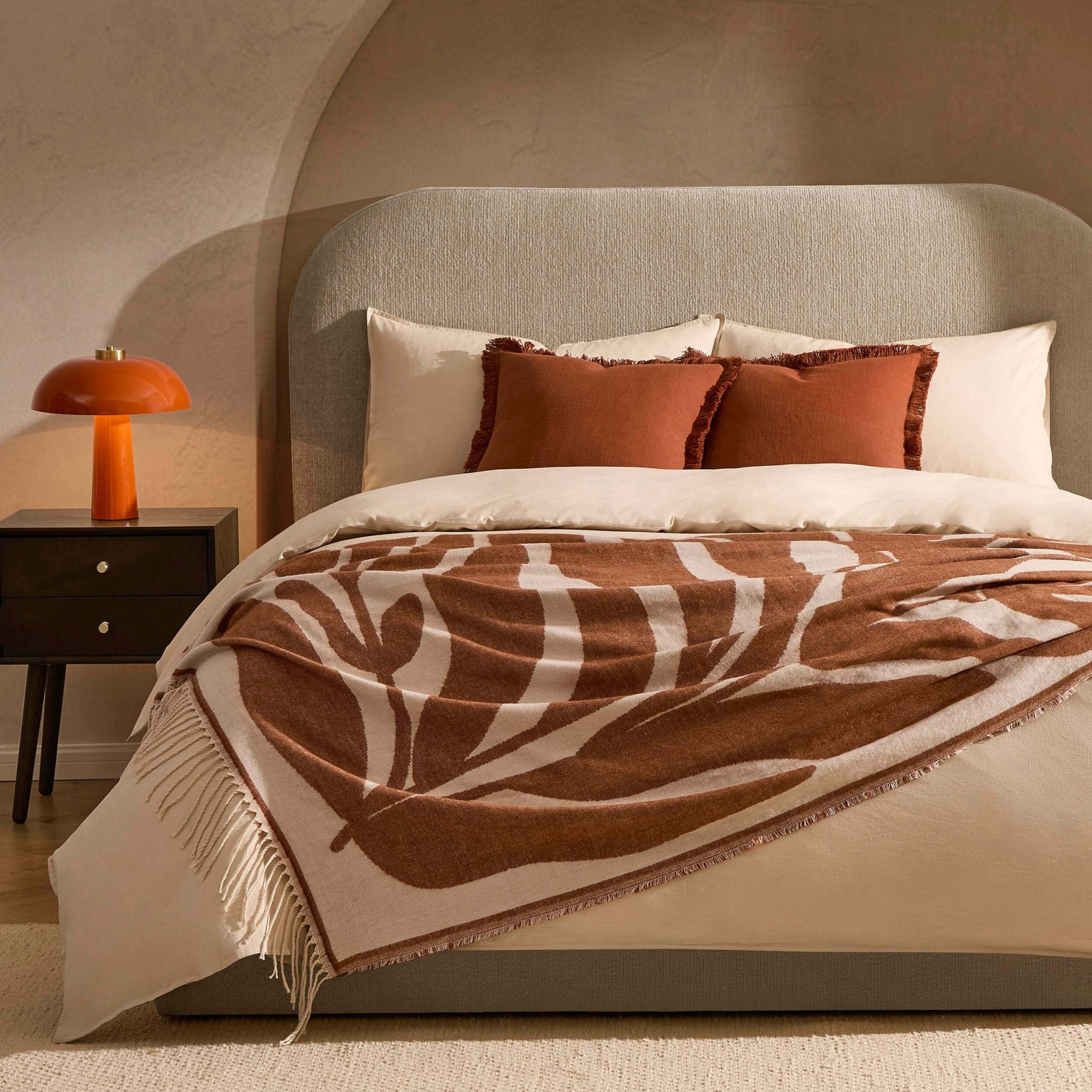 Plaid à motifs floraux abstraits - Orange brûlé