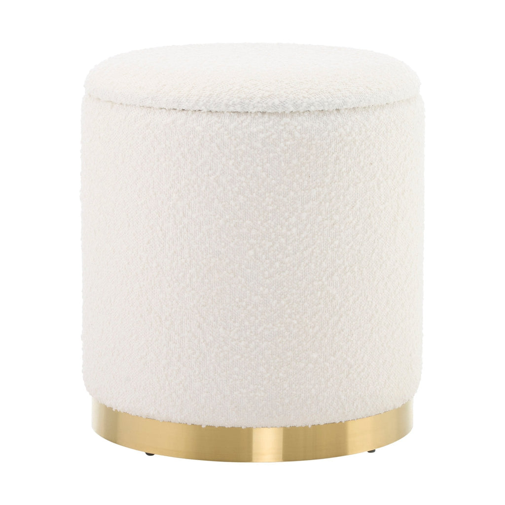Tabouret de rangement Adelaide à base dorée bouclée - Blanc cassé