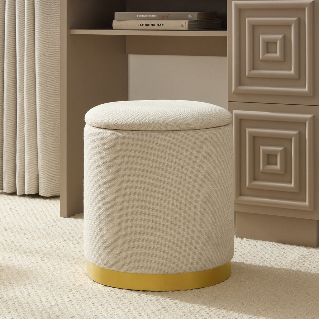 Tabouret de rangement Adelaide à base dorée - Beige