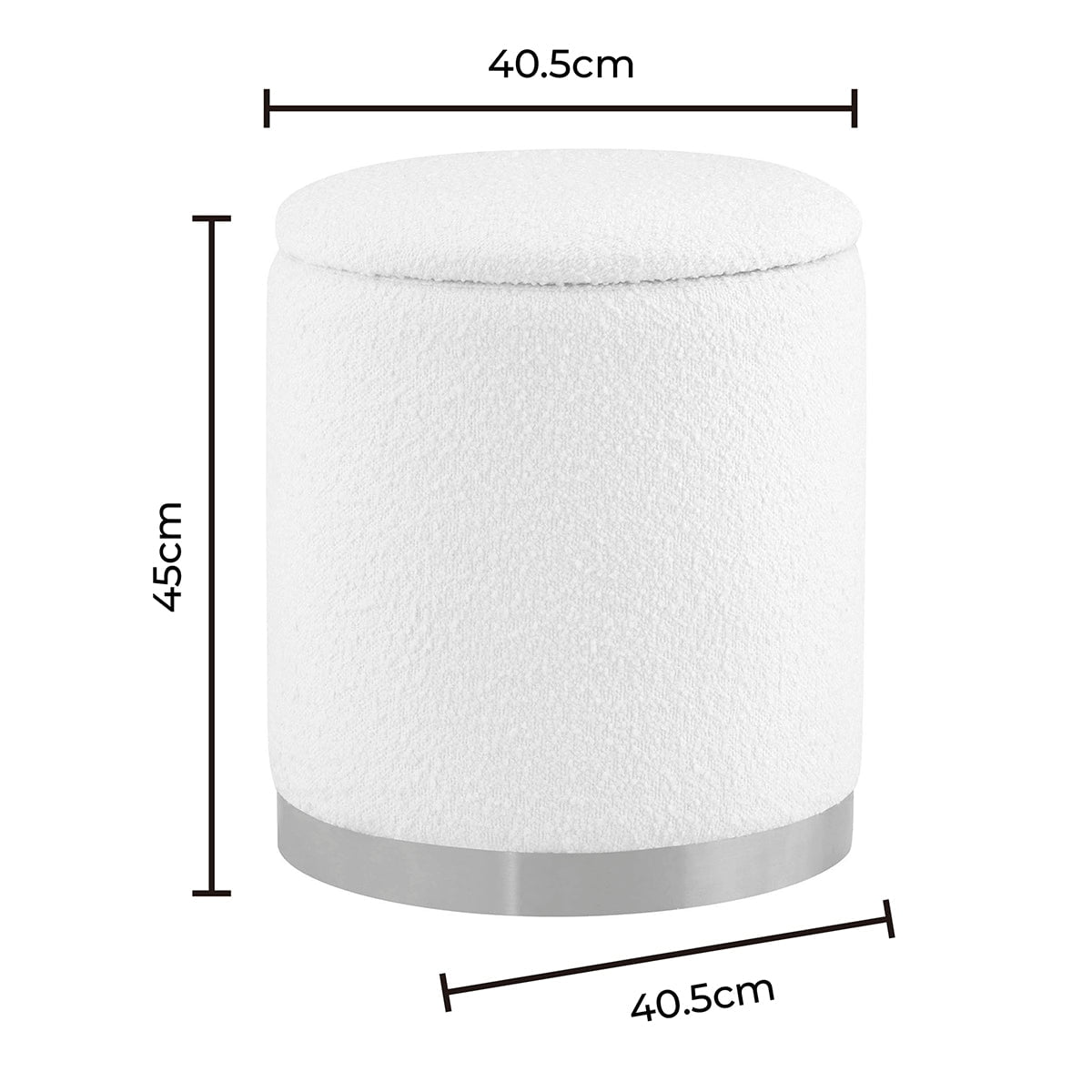 Tabouret de rangement Adelaide à base dorée bouclée - Blanc cassé