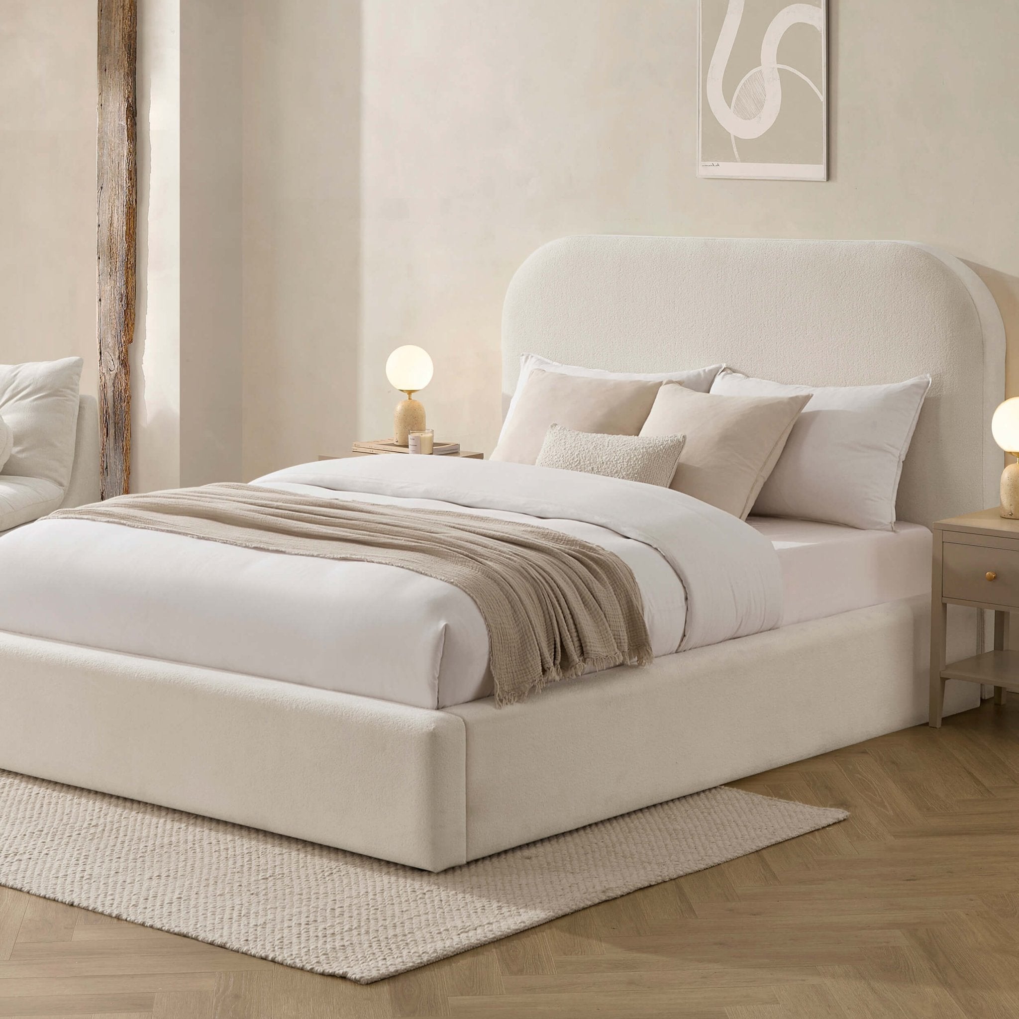 Lit coffre ottoman Aintree - Crème Teddy