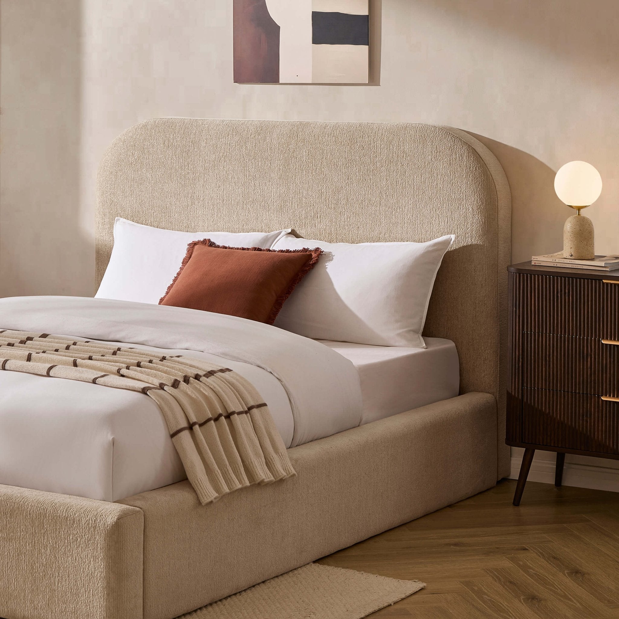 Lit coffre ottoman Aintree - Texture avoine