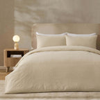 Parure de lit Alanna aspect lin jacquard 100 % coton - Naturel