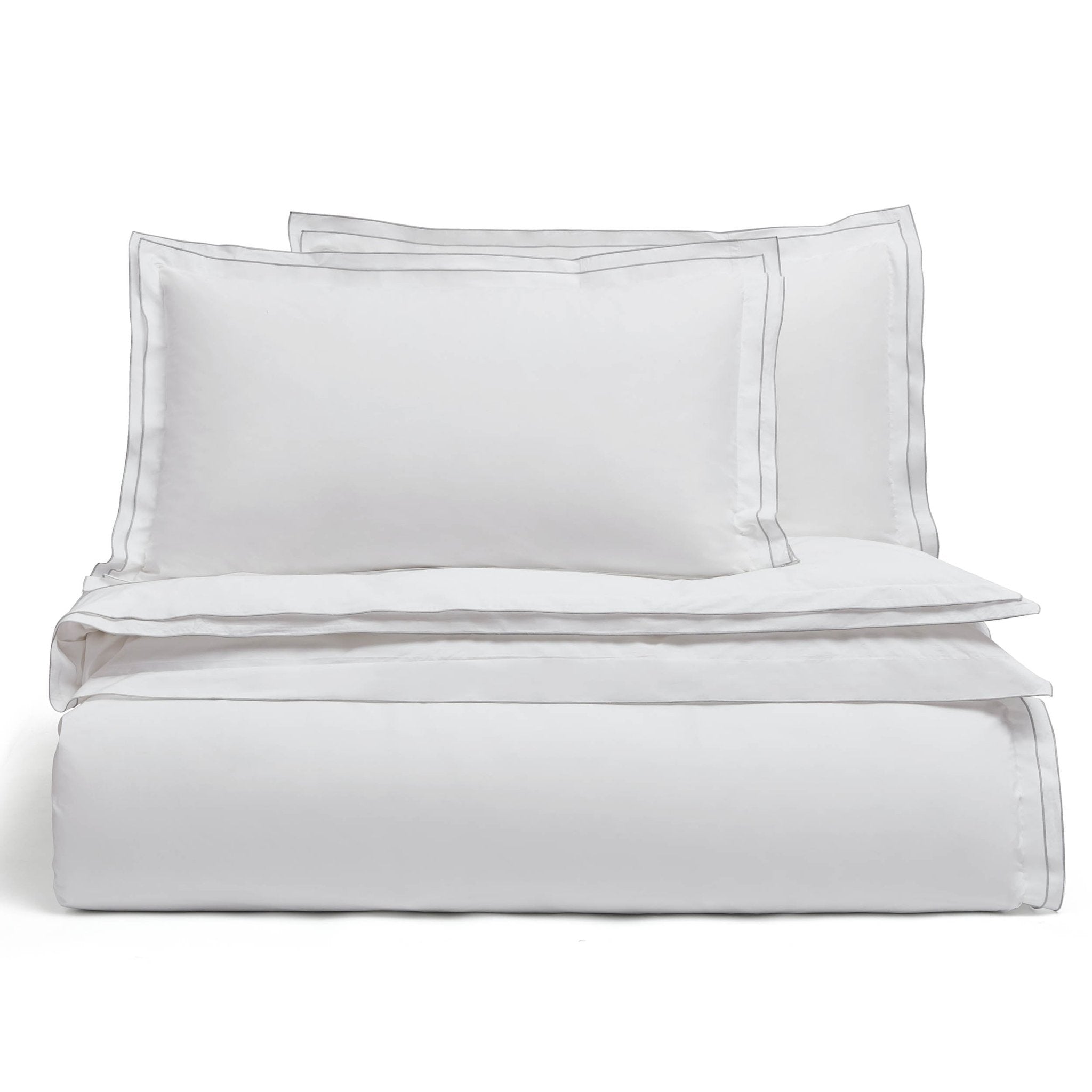 Housse de couette Alessia 300 fils/cm² avec bordure brodée - Blanc/Gris