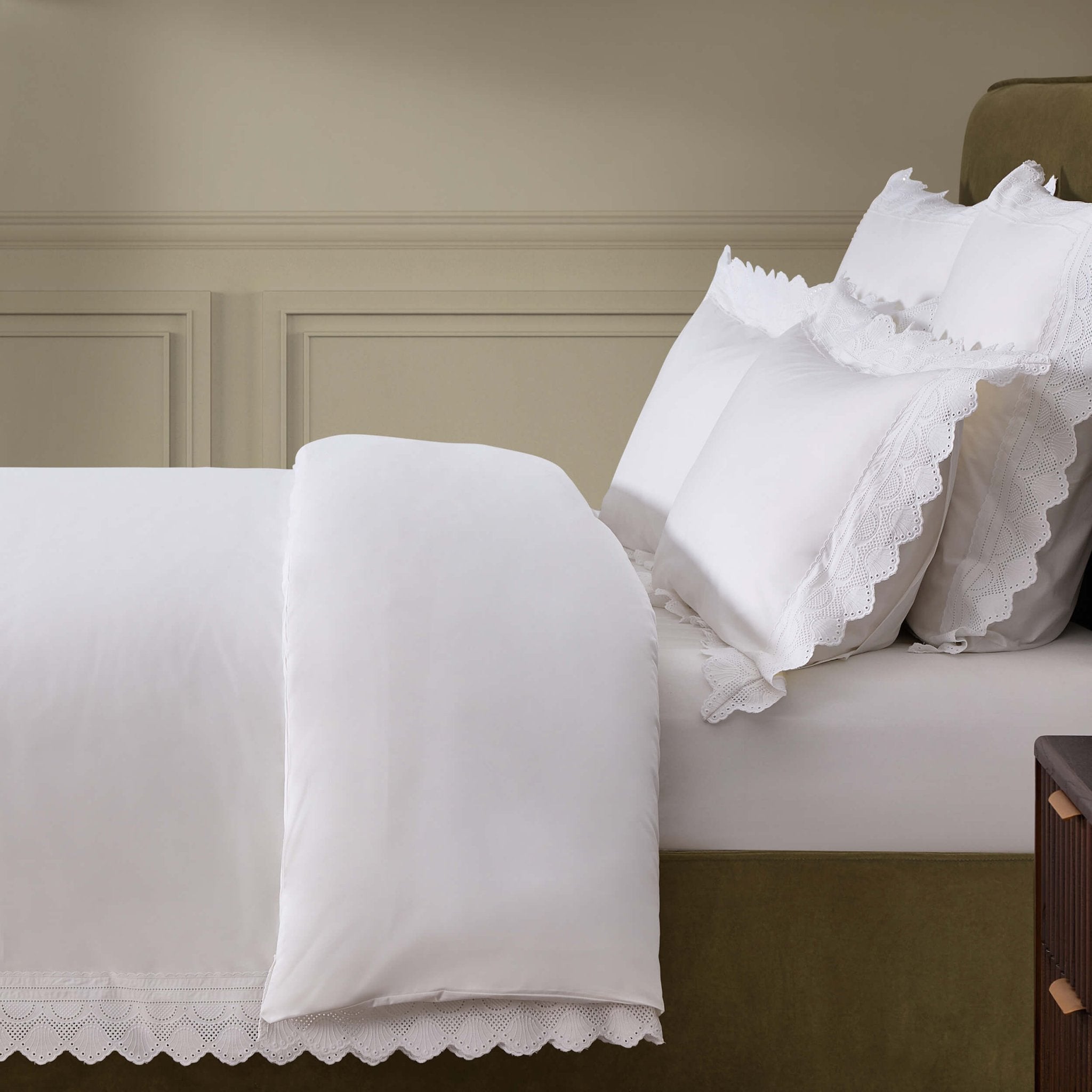 Housse de coussin Alice Lace Border Oxford 200 fils - Blanche