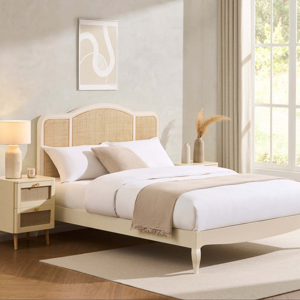 Cadre de lit Annecy en rotin - Crème