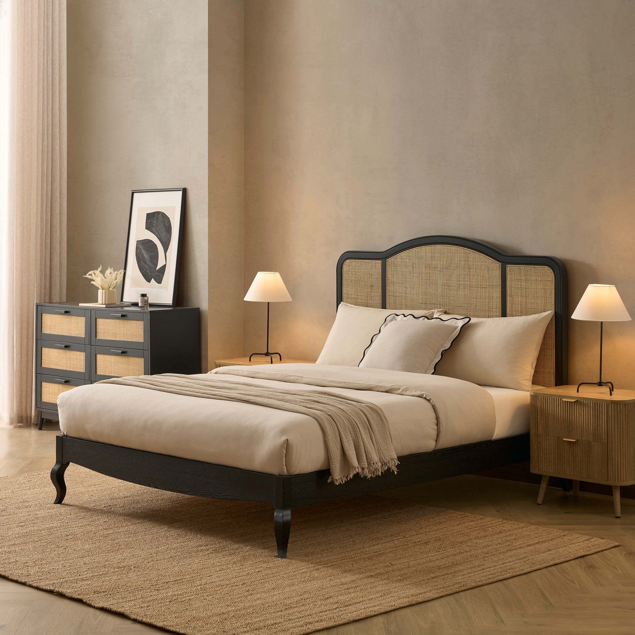 Cadre de lit Annecy en rotin - Noir