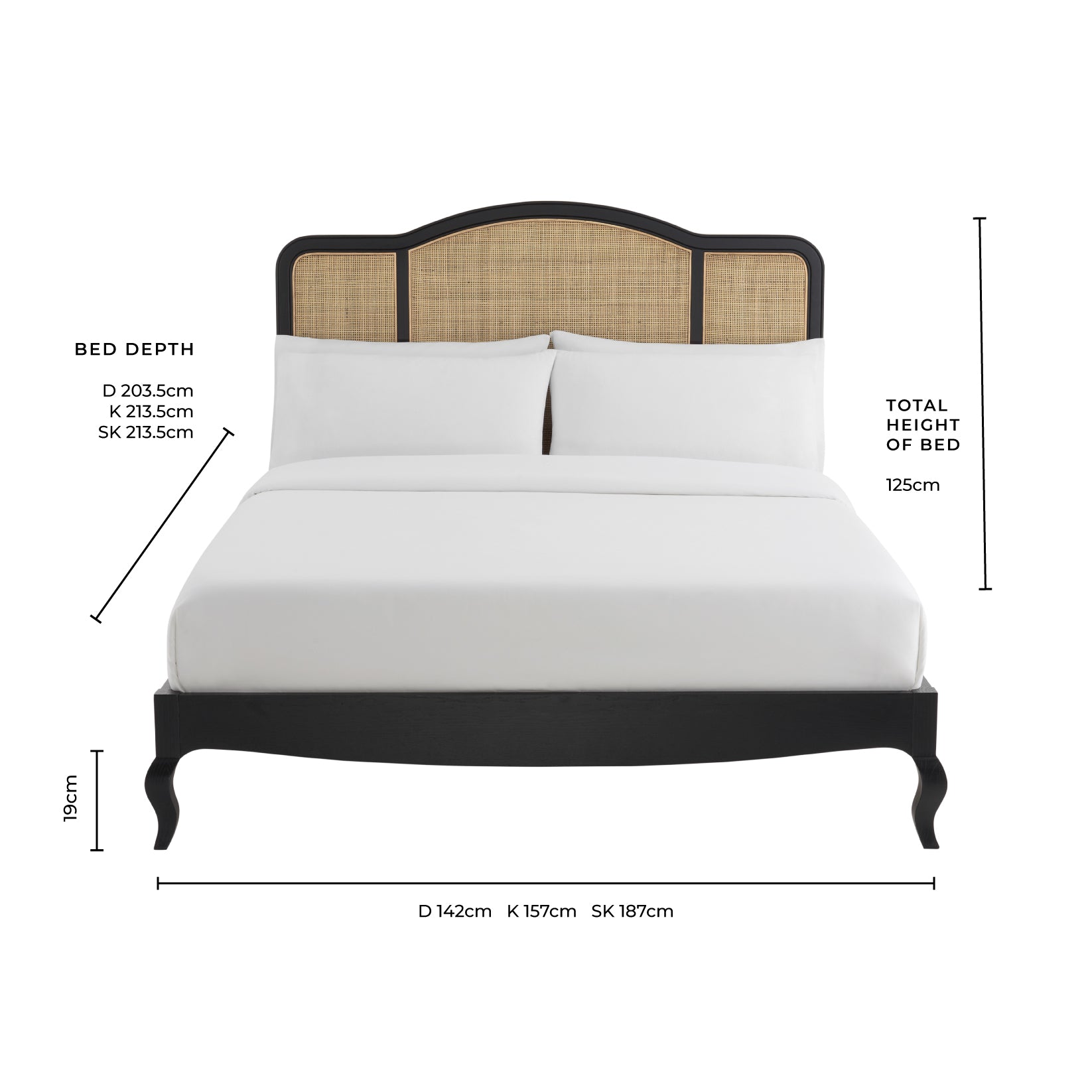 Cadre de lit Annecy en rotin - Noir