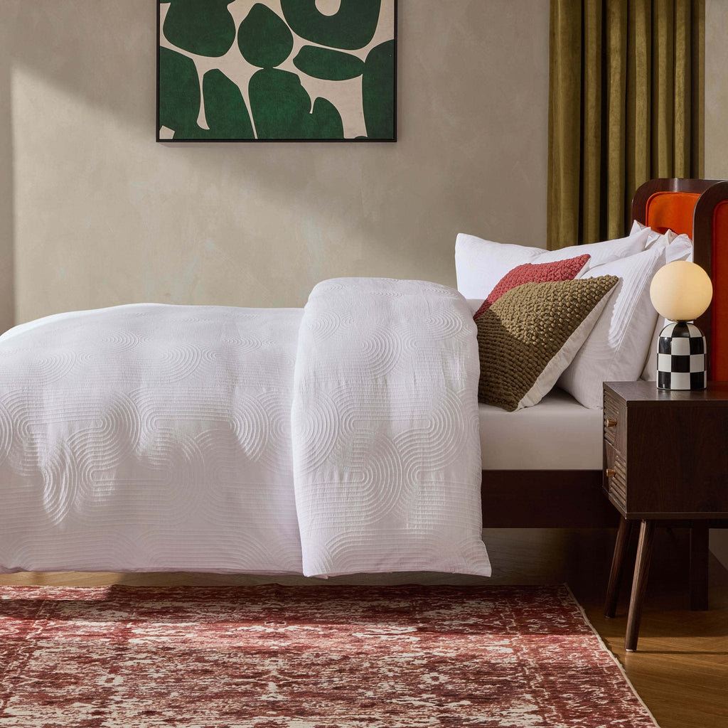 Parure de lit Archie Geo en jacquard tissé 200 fils - Blanc