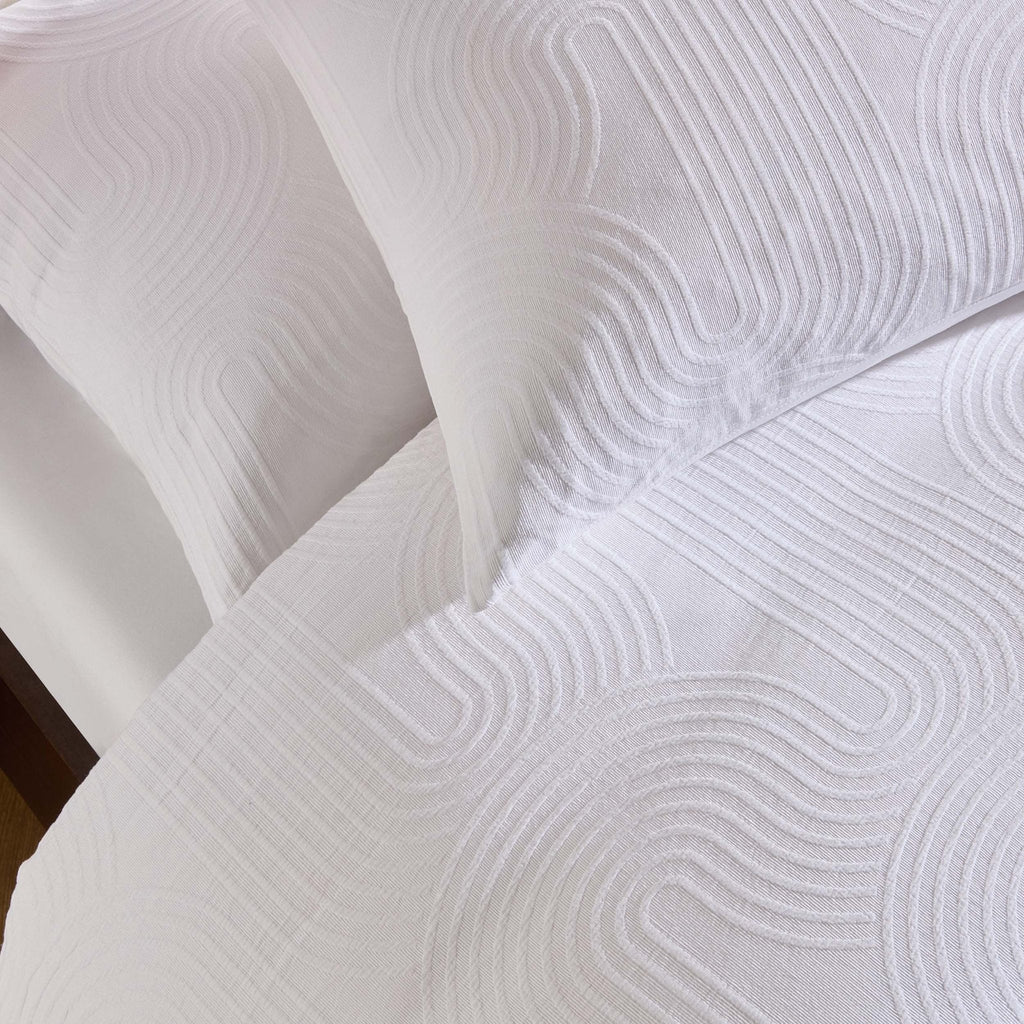Parure de lit Archie Geo en jacquard tissé 200 fils - Blanc