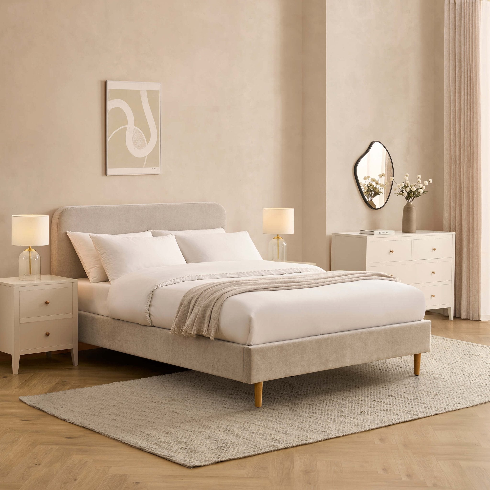 Cadre de lit Ascot - Chenille gris clair