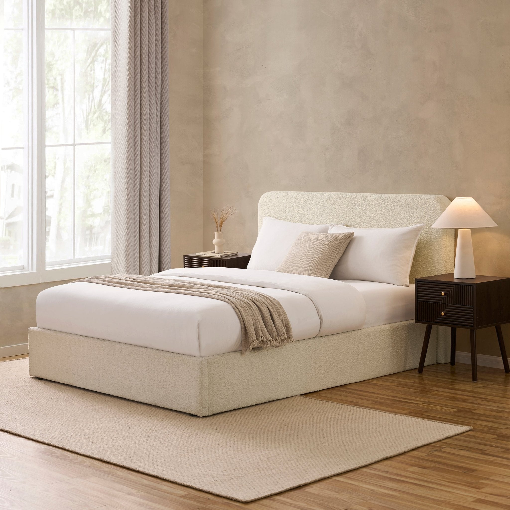 Lit coffre Ascot Bouclé - Blanc cassé