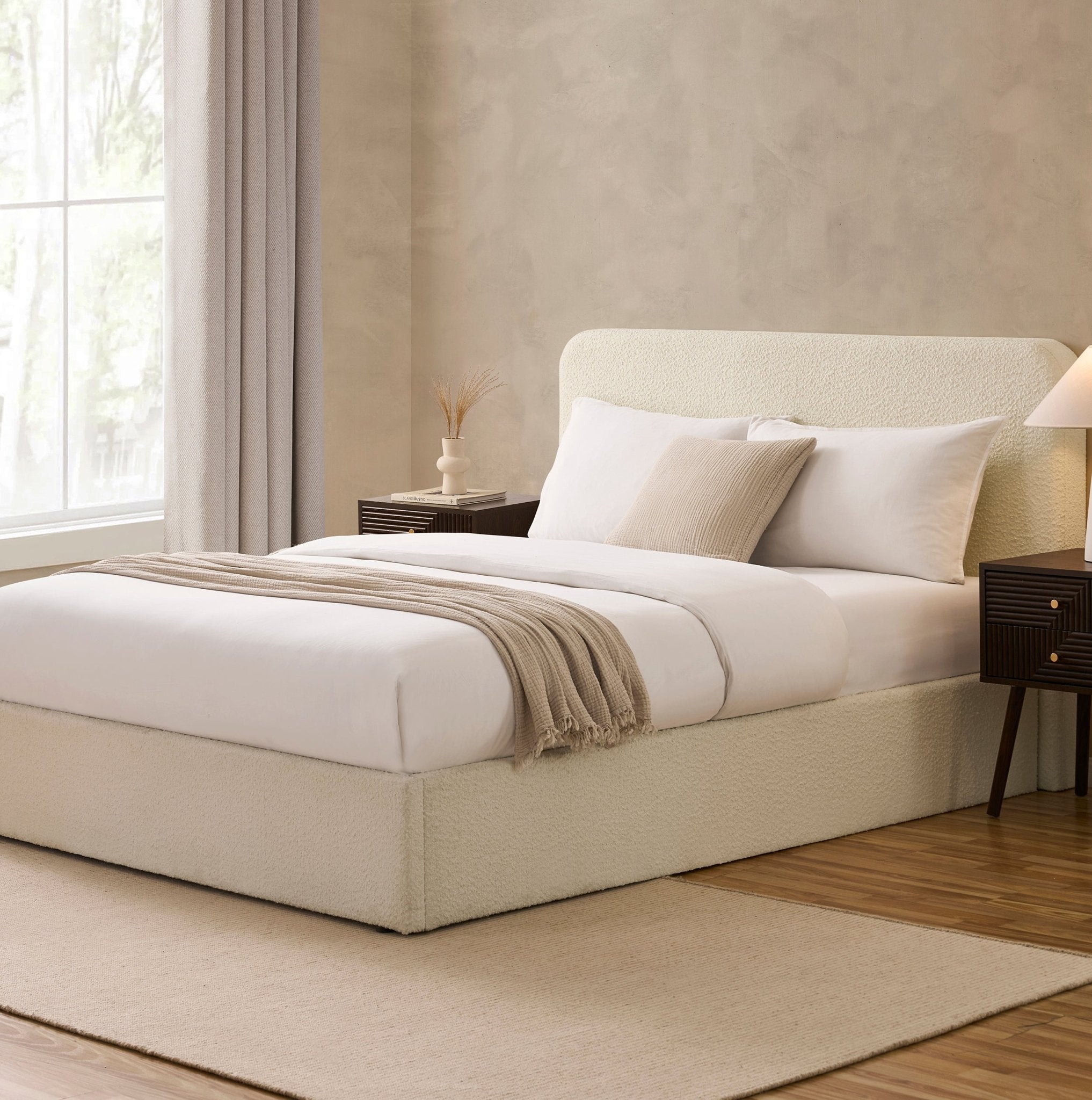 Lit coffre Ascot Bouclé - Blanc cassé