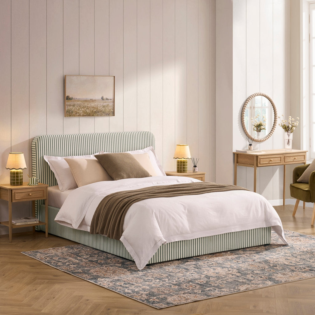 Lit coffre Ascot - Rayures sauge