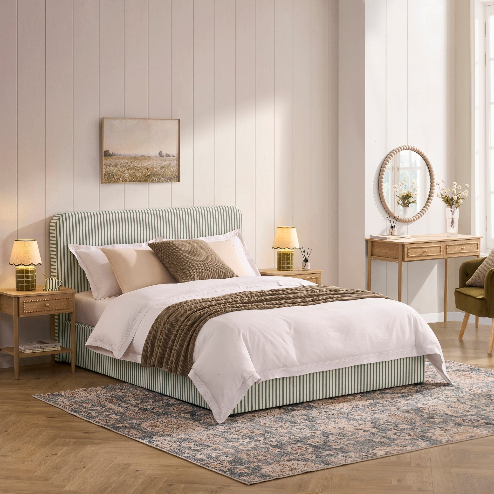 Lit coffre Ascot - Rayures sauge