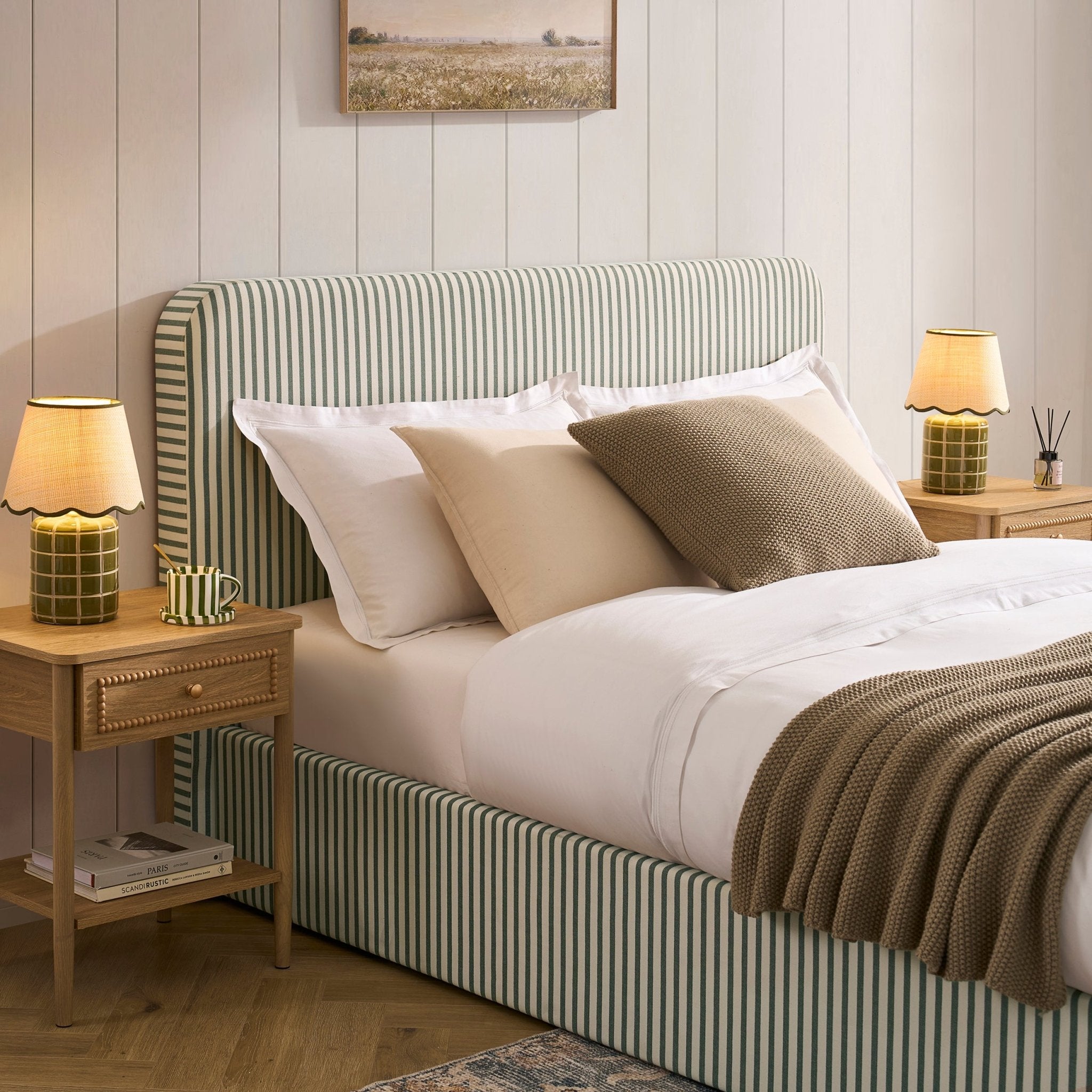 Lit coffre Ascot - Rayures sauge