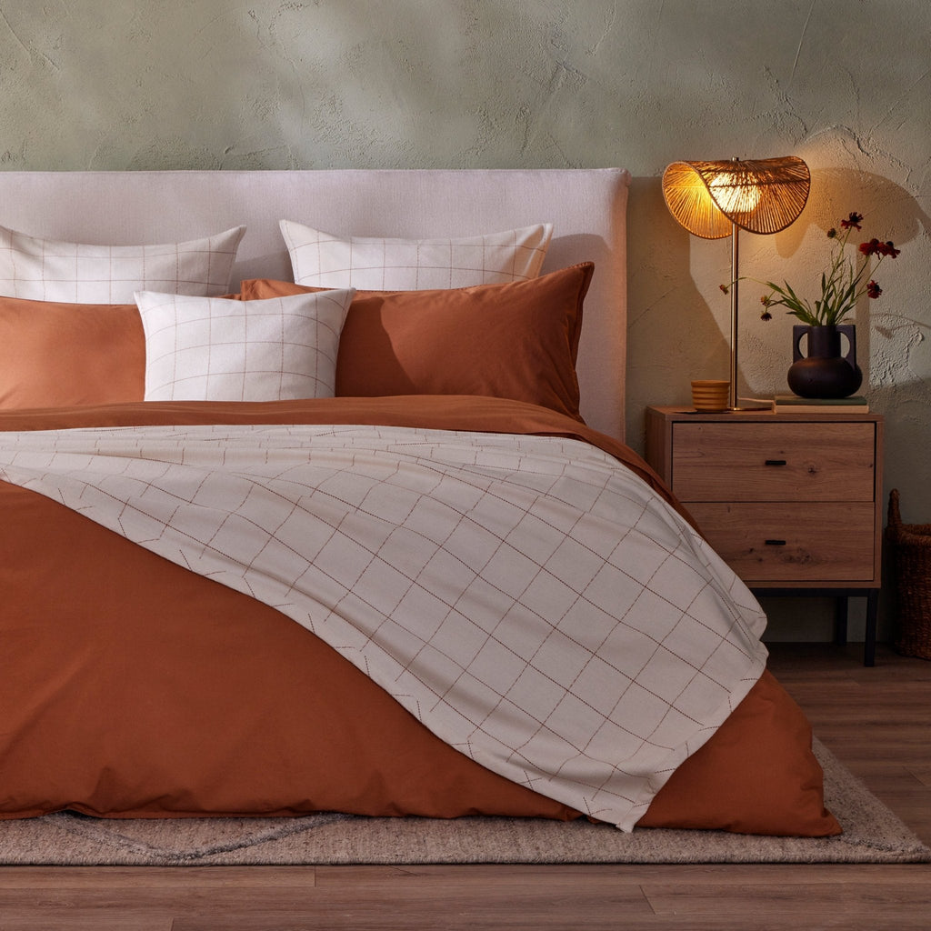 Plaid à carreaux Aspen 1,5 x 2 m - Naturel/Orange brûlé