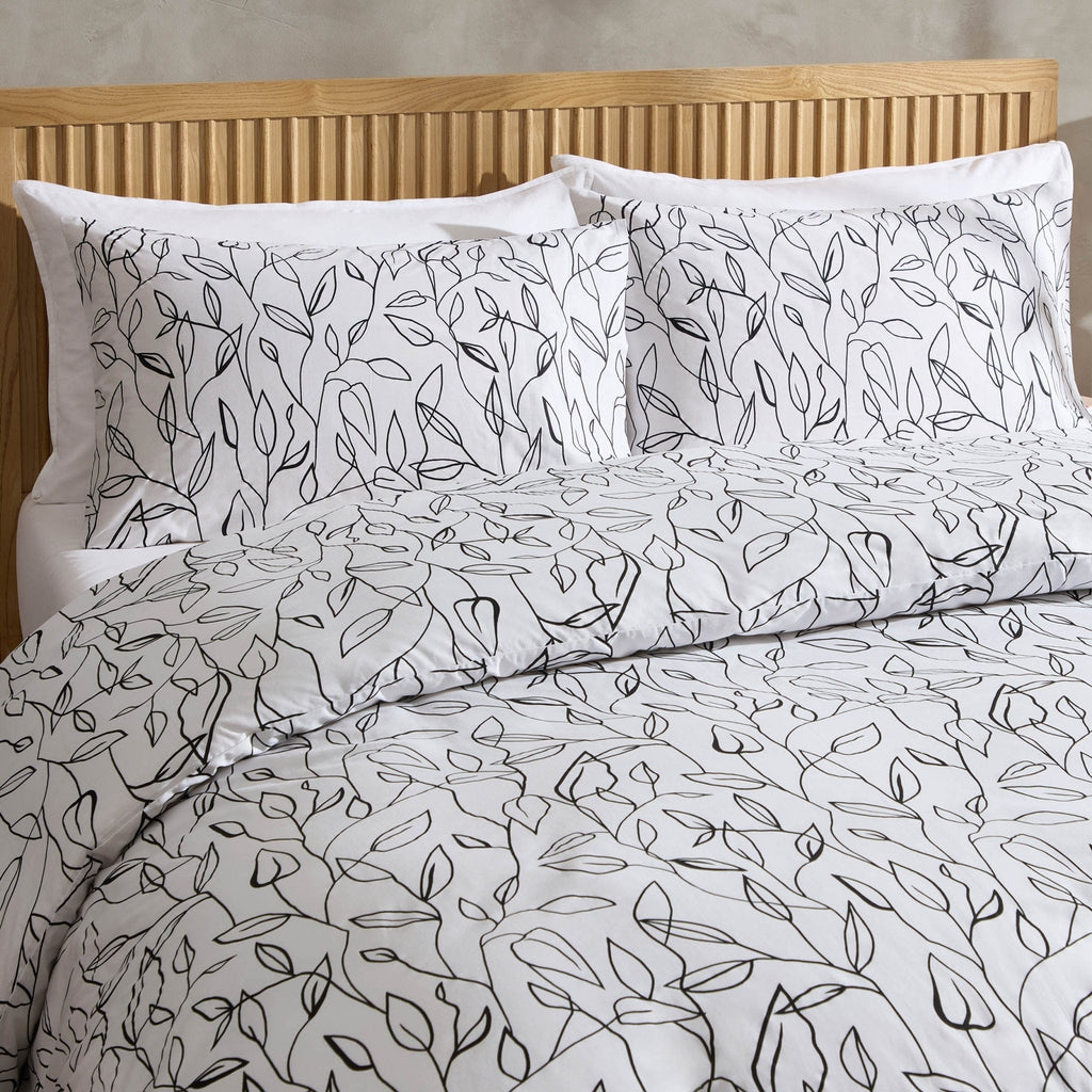 Parure de lit Astrid 100 % coton (housse de couette et taie d'oreiller) - Blanc cassé/Noir