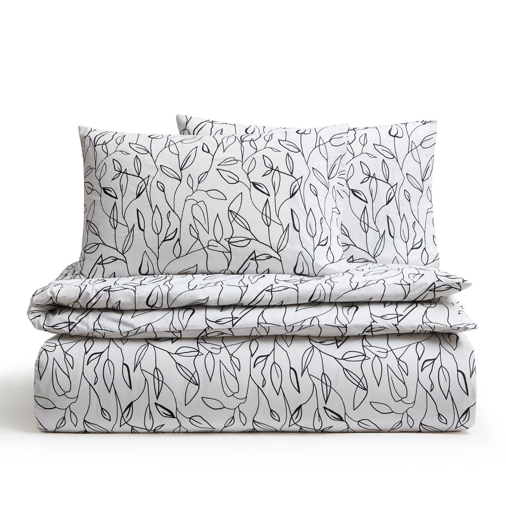 Parure de lit Astrid 100 % coton (housse de couette et taie d'oreiller) - Blanc cassé/Noir