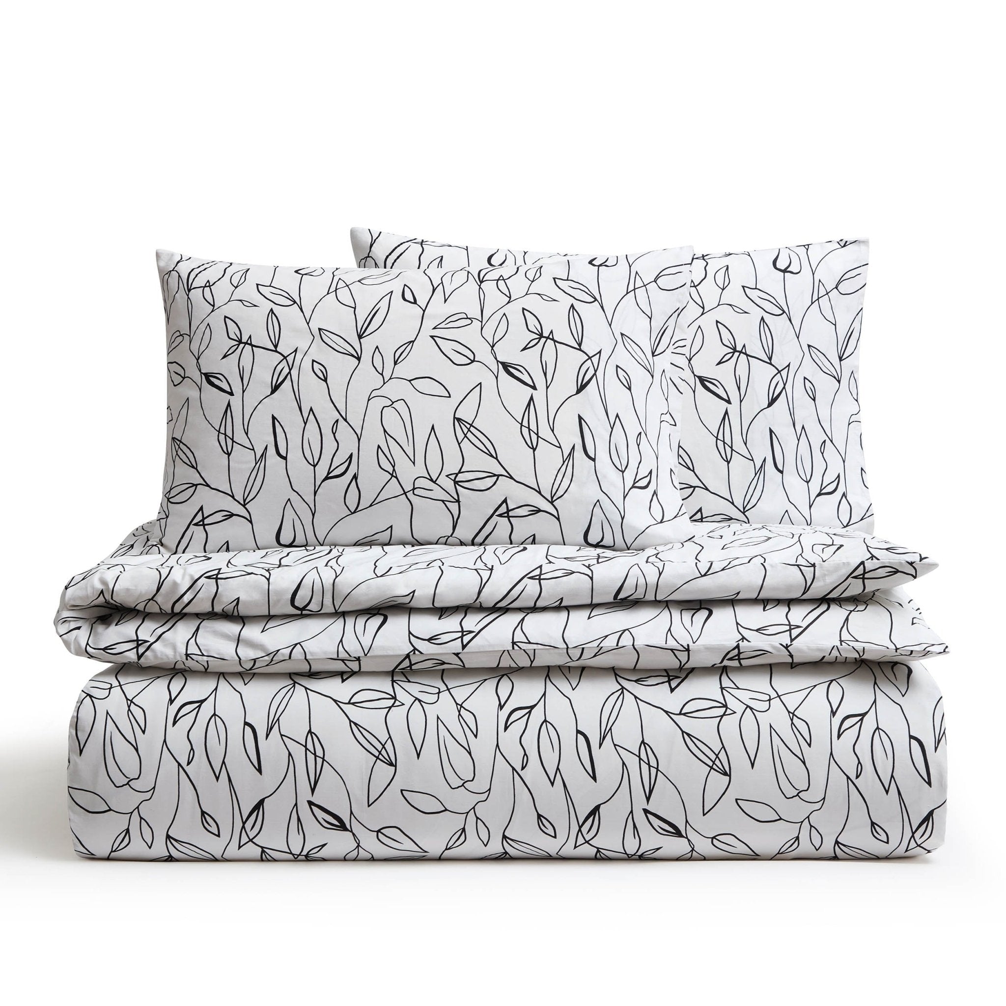 Parure de lit Astrid 100 % coton (housse de couette et taie d'oreiller) - Blanc cassé/Noir