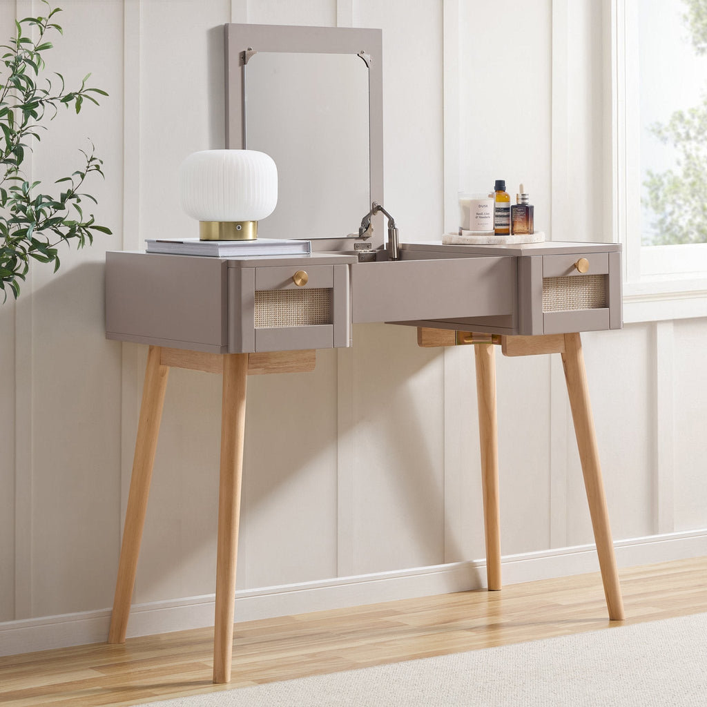 Console coiffeuse Aurelia avec miroir - Taupe