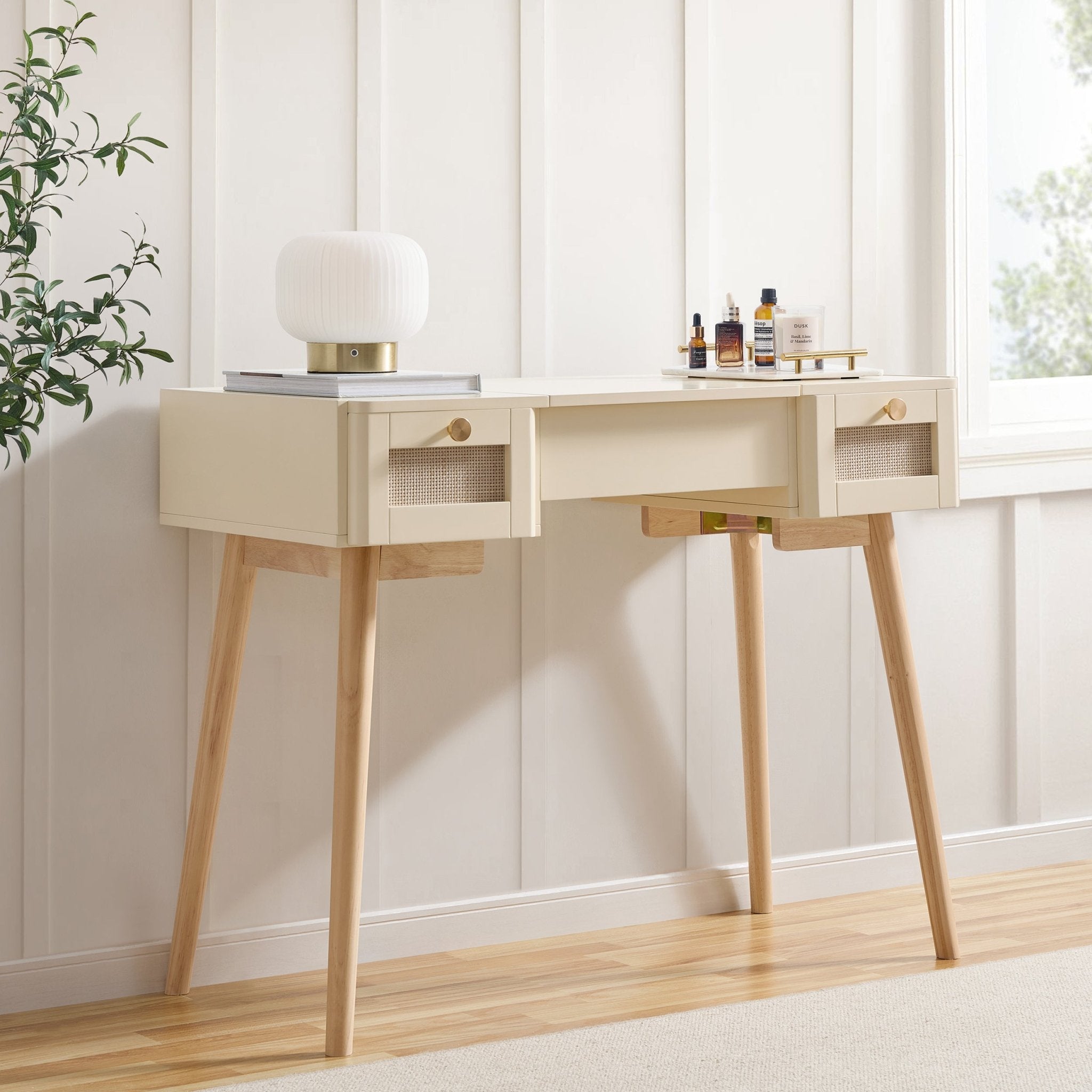 Console coiffeuse Aurelia avec miroir - Crème vintage