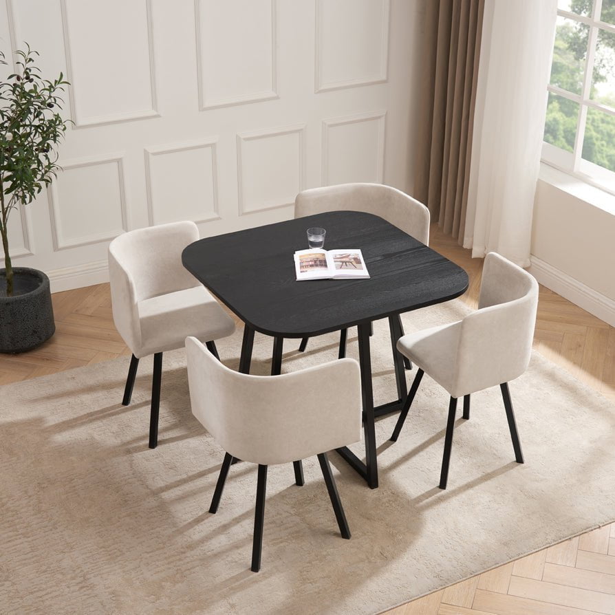 Ensemble table et chaises Ava Space Saver 4 places - Noir/Pierre
