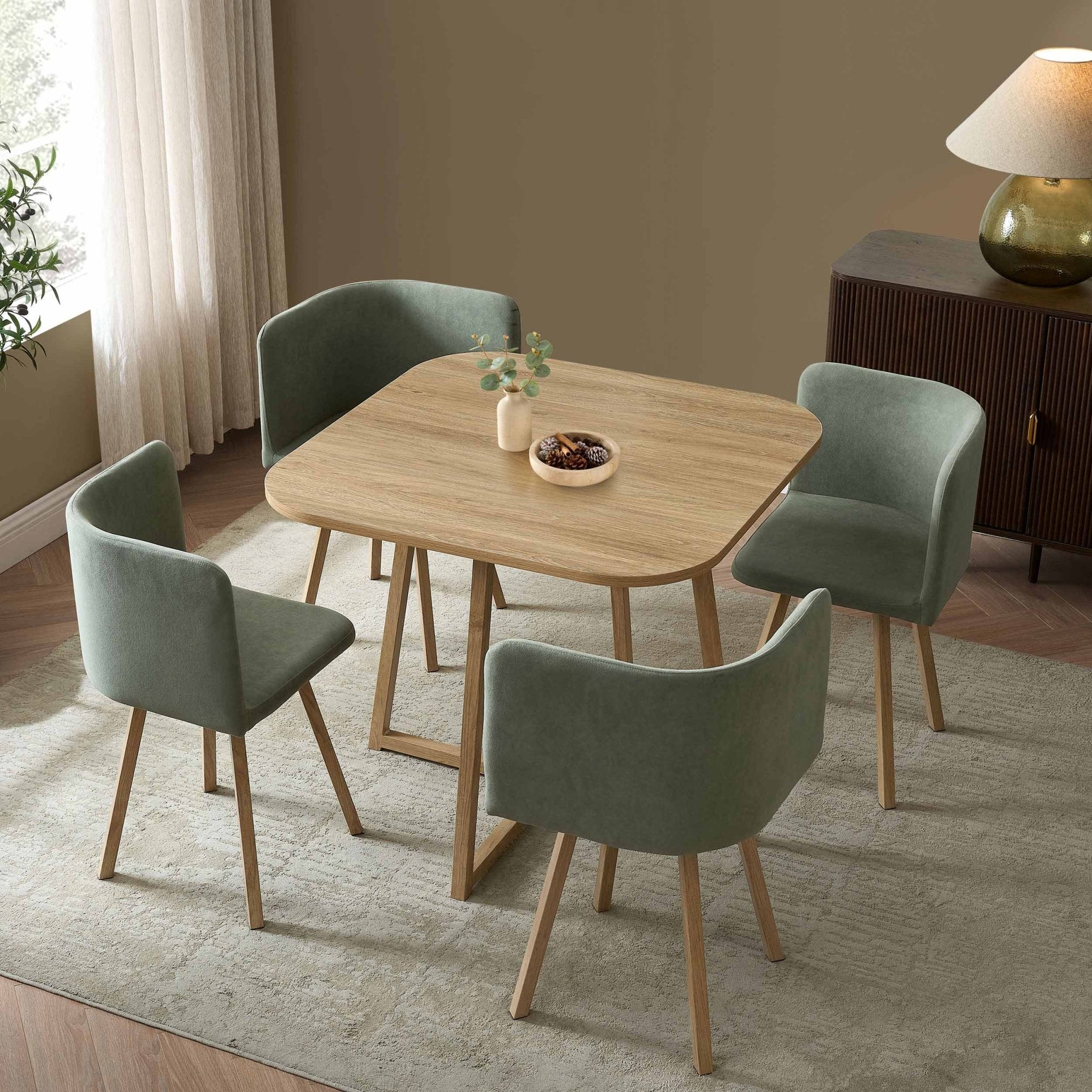 Ensemble table et chaises Ava Space Saver 4 places - Bois clair/Vert