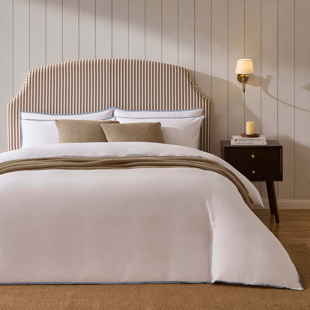 Housse de couette unie en coton et bambou - Blanc/Bleu