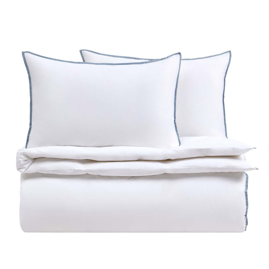 Housse de couette unie en coton et bambou - Blanc/Bleu