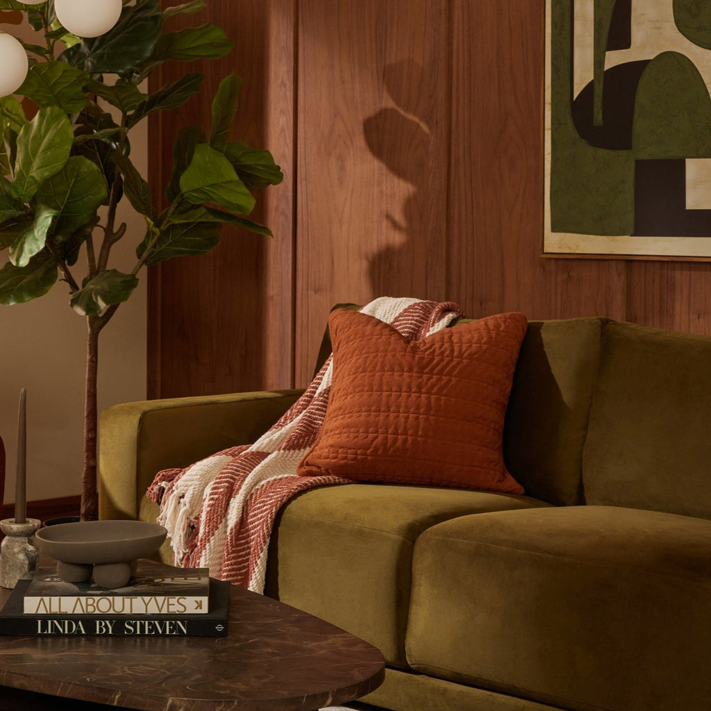 Housse de coussin Bavaro en velours matelassé avec détails de surpiqûres - Orange brûlé