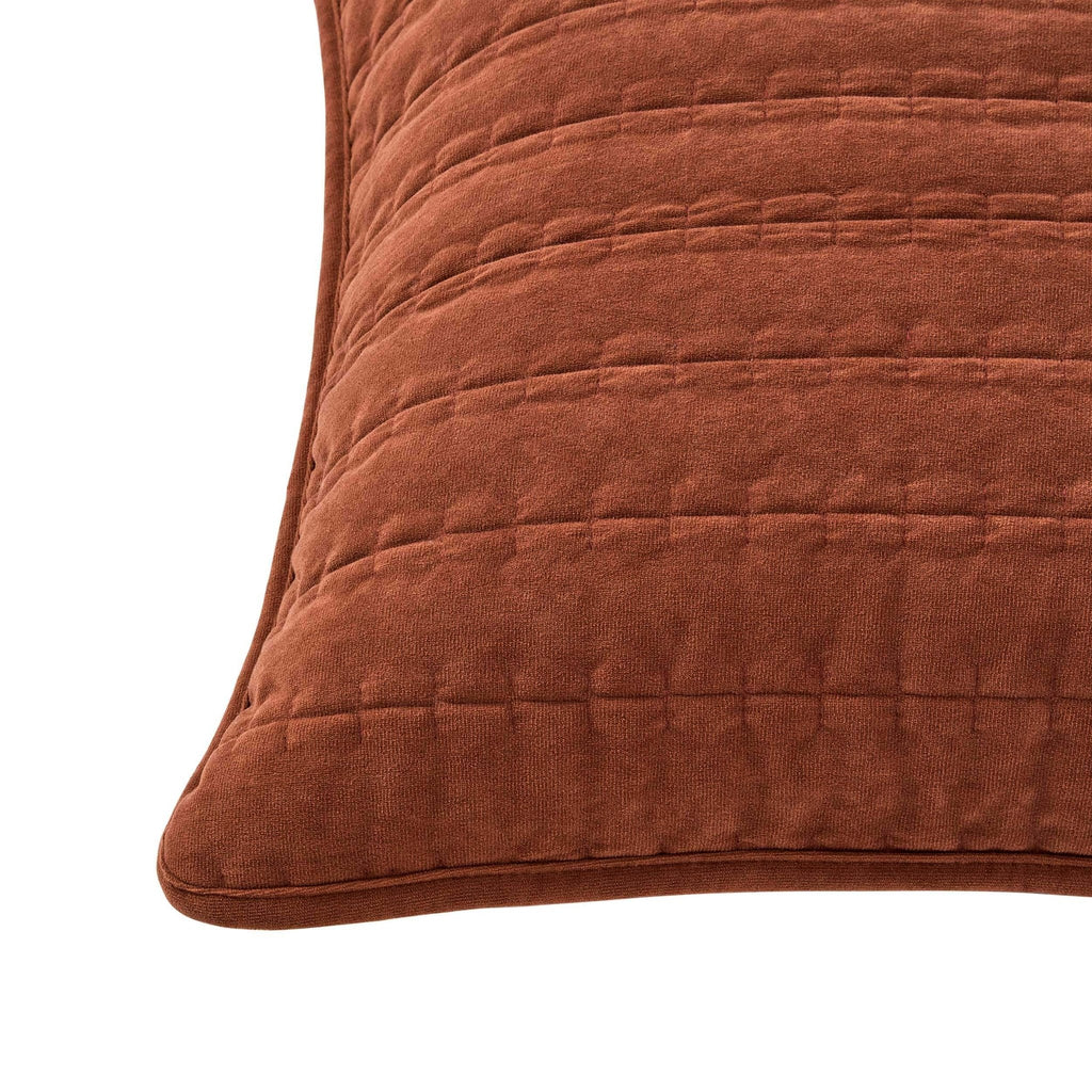Housse de coussin Bavaro en velours matelassé avec détails de surpiqûres - Orange brûlé