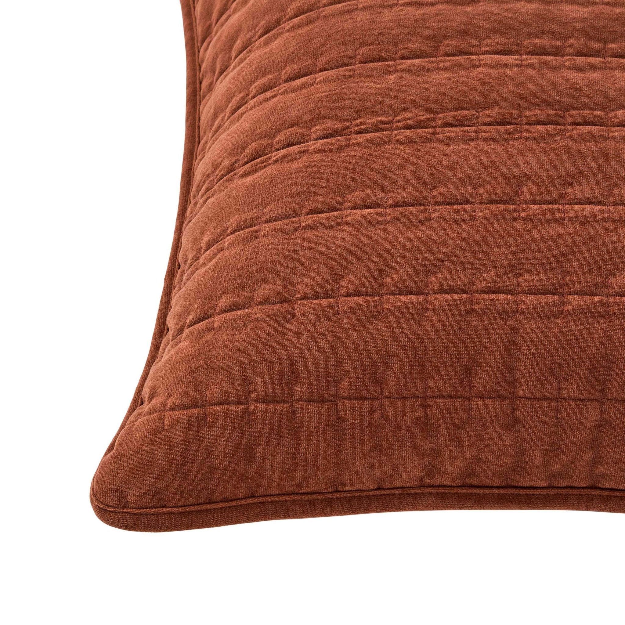 Housse de coussin Bavaro en velours matelassé avec détails de surpiqûres - Orange brûlé