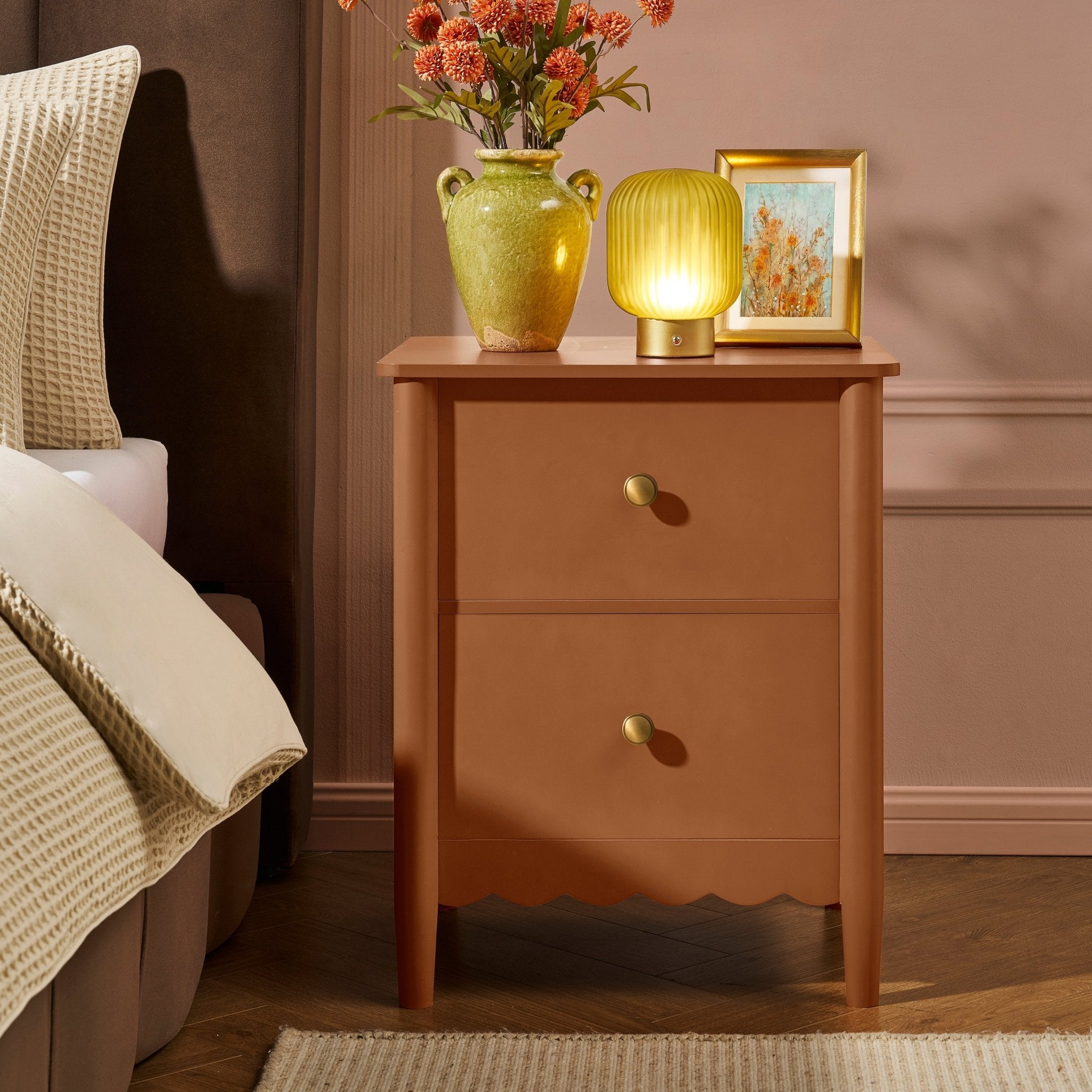 Table de chevet Betty à 2 tiroirs - Orange