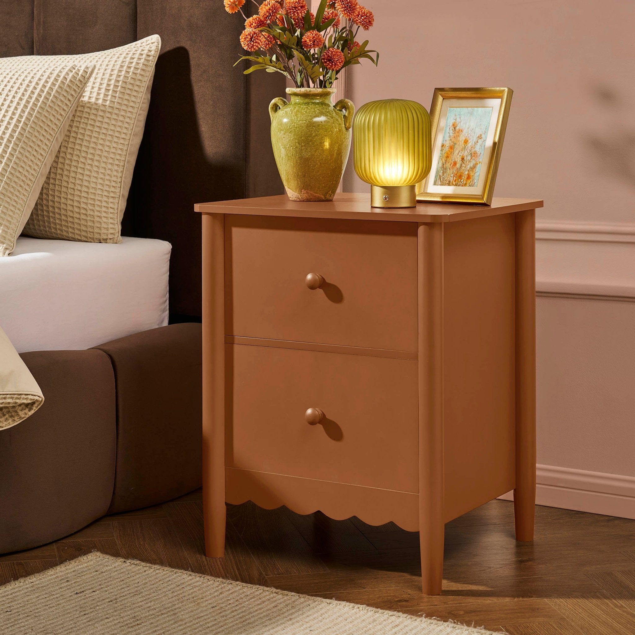 Table de chevet Betty à 2 tiroirs - Orange