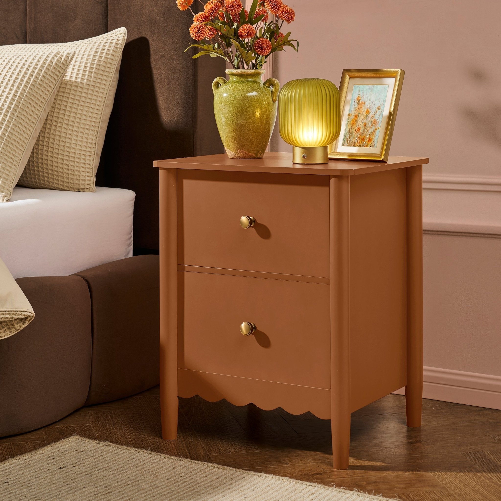 Table de chevet Betty à 2 tiroirs - Orange