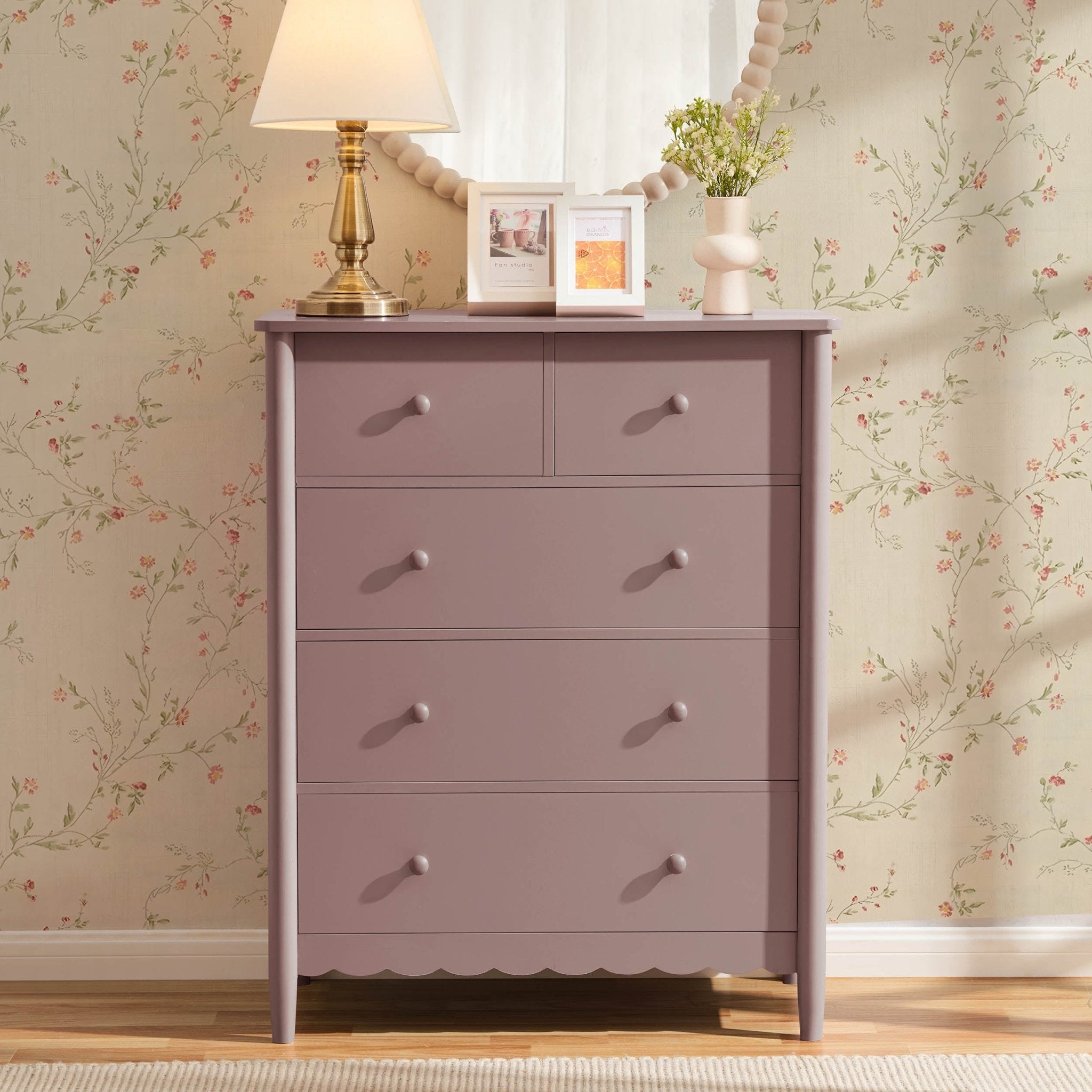 Commode Betty à 5 tiroirs - Mauve poussiéreux
