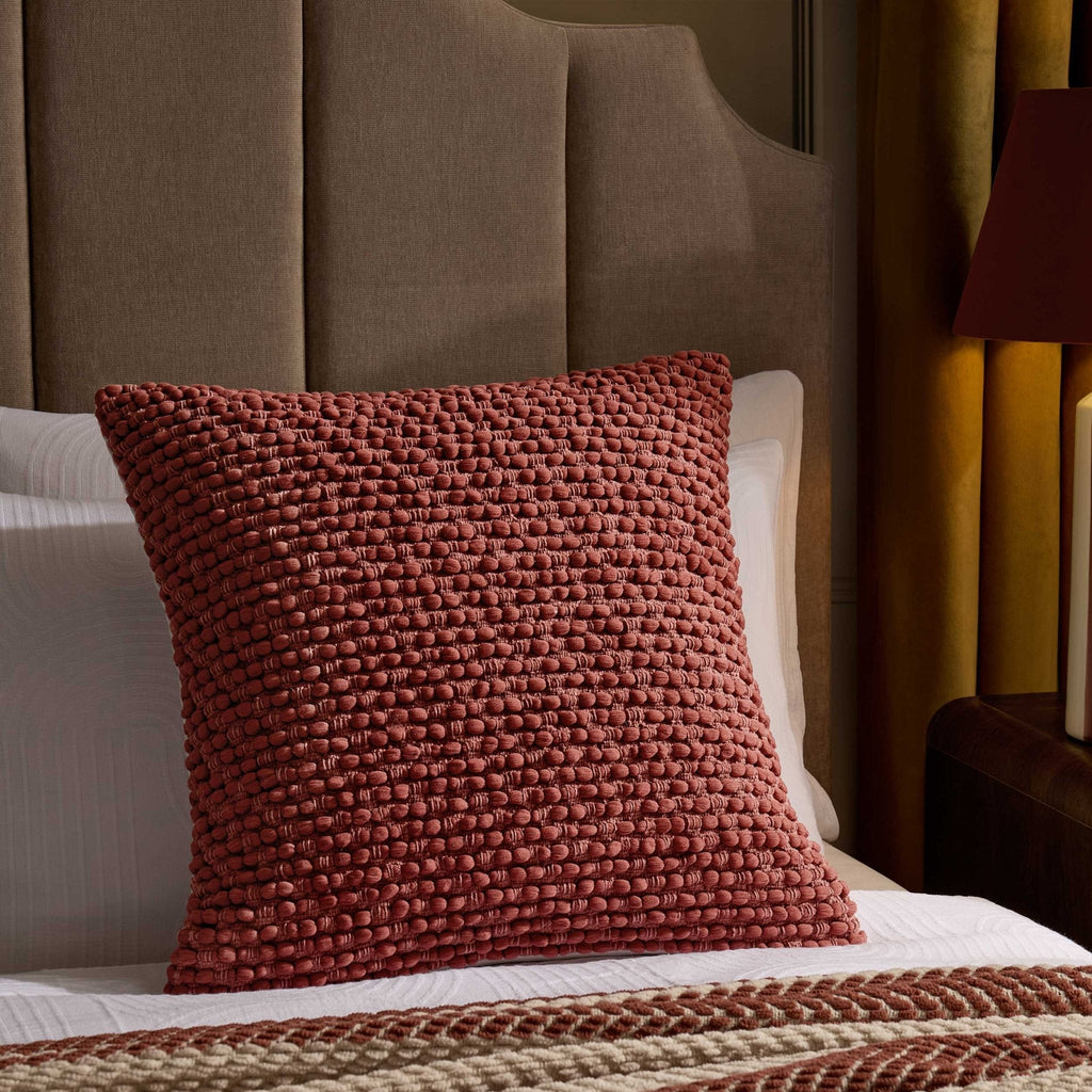 Housse de coussin à pompons - Rouille