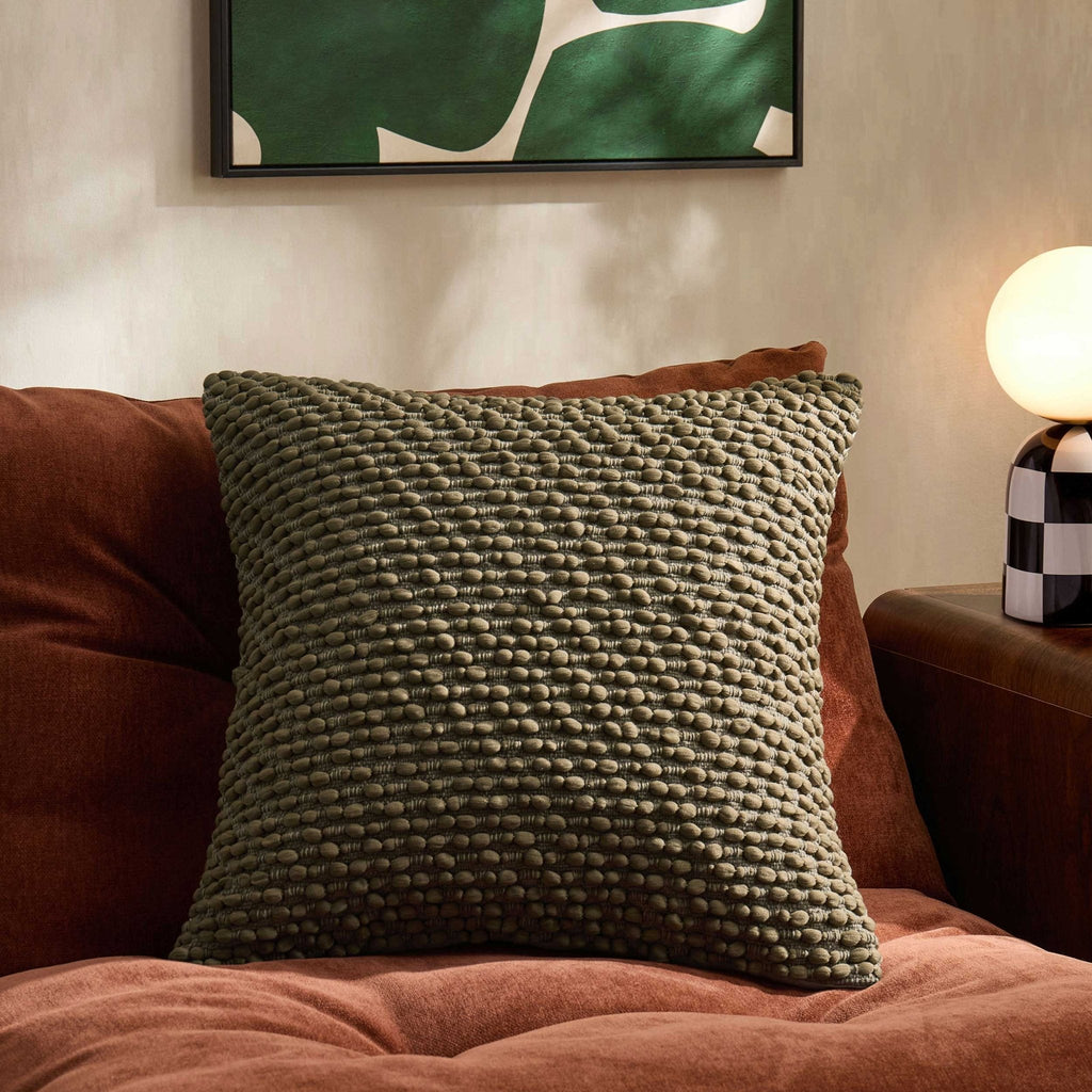 Housse de coussin à pompons pour canapé - Vert foncé