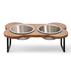 Gamelle double surélevée en bois en forme d'os pour chien
