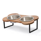Gamelle double surélevée en bois en forme d'os pour chien