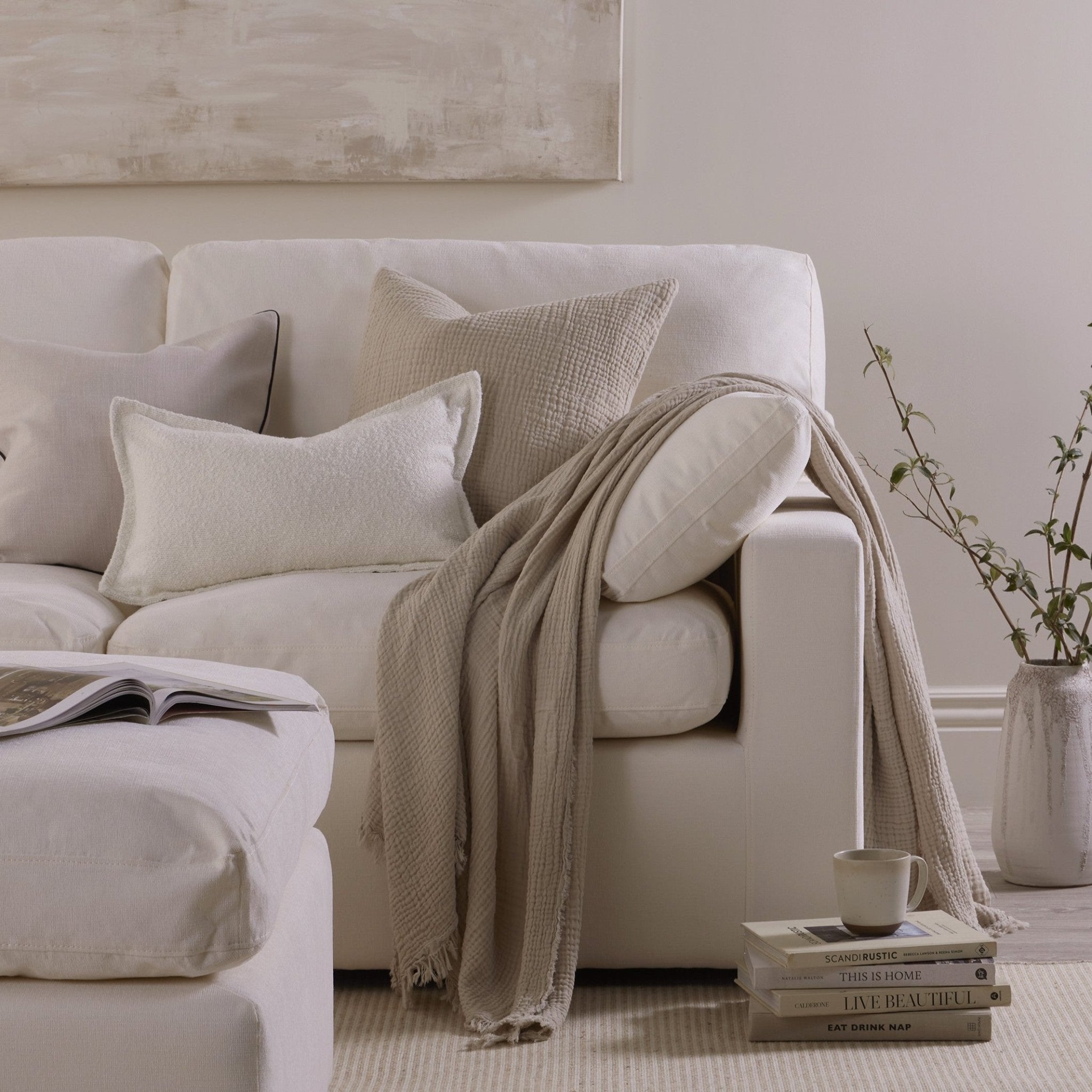 Housse de coussin bouclée pour canapé - Blanche