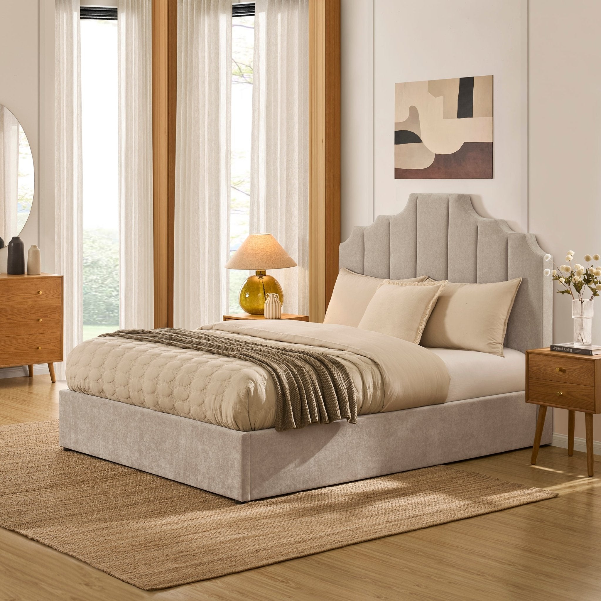 Lit coffre Bronte - Chenille gris clair