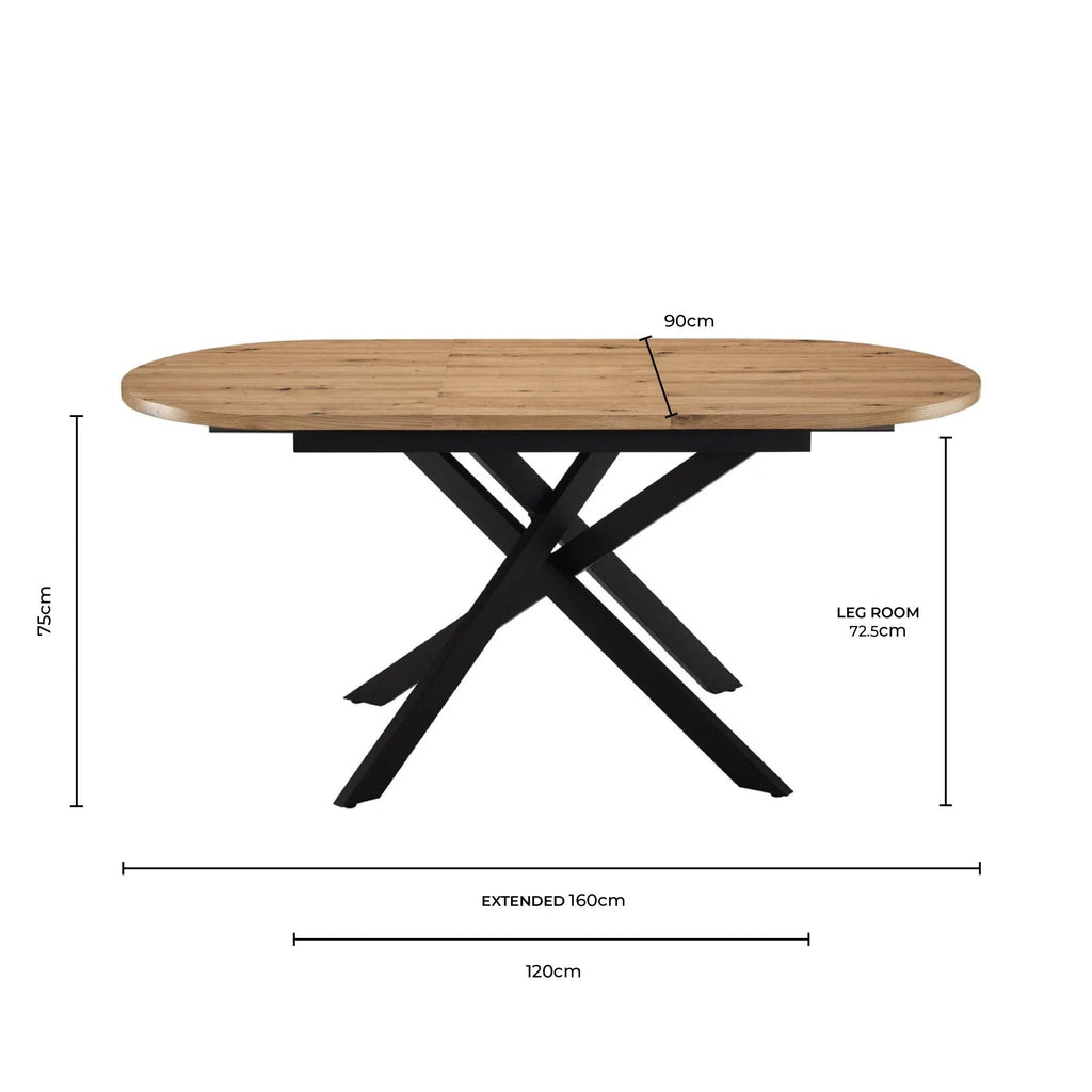 Table de salle à manger ovale extensible Brooke (4 à 8 couverts) - Bois/Noir