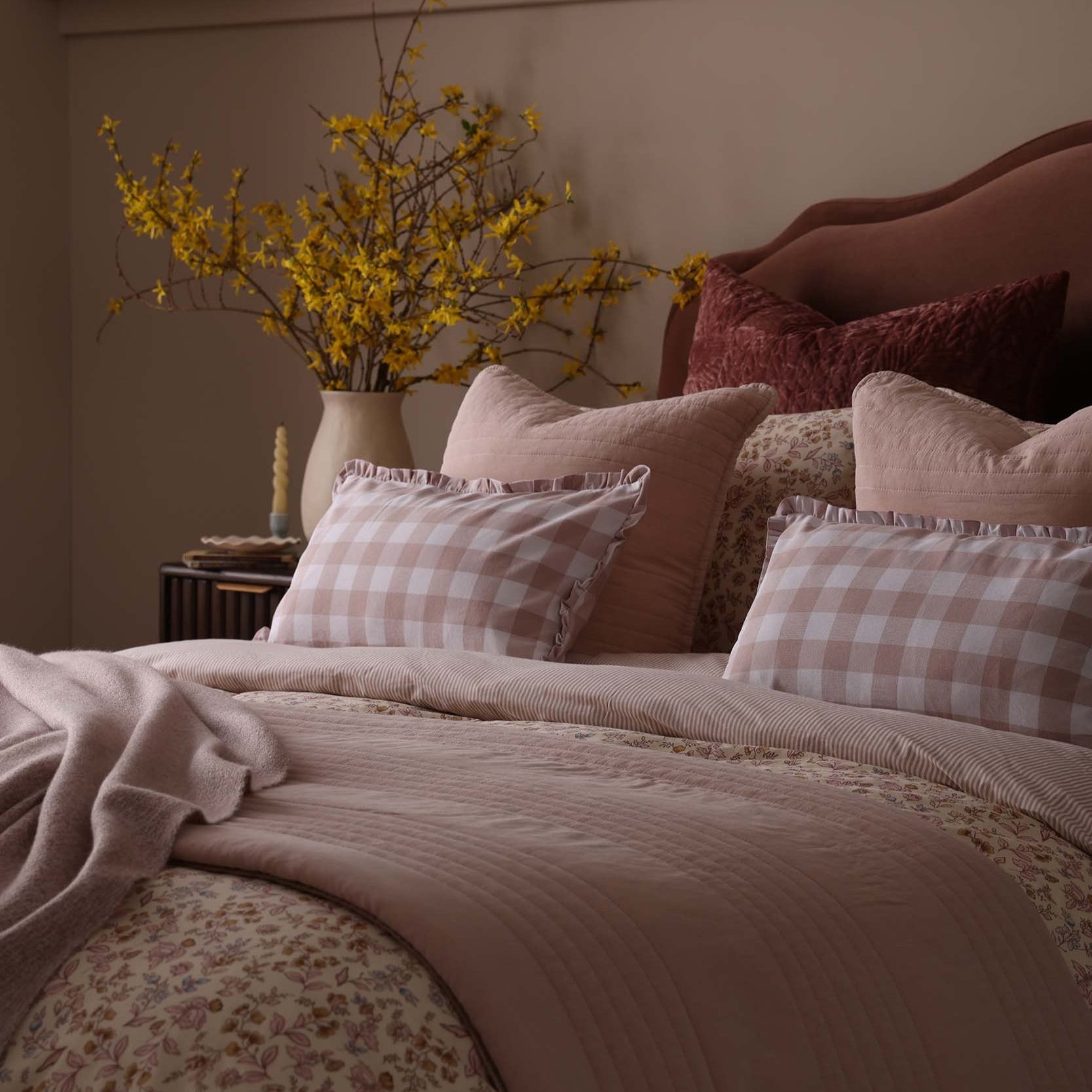 Couvre-lit matelassé en coton délavé Arno - Rose délavé