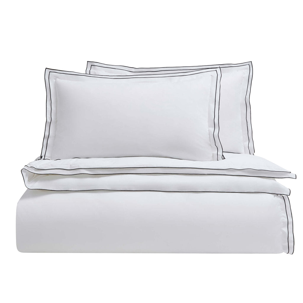 Housse de couette Alessia 300 fils/cm² avec bordure brodée - Blanc/Noir