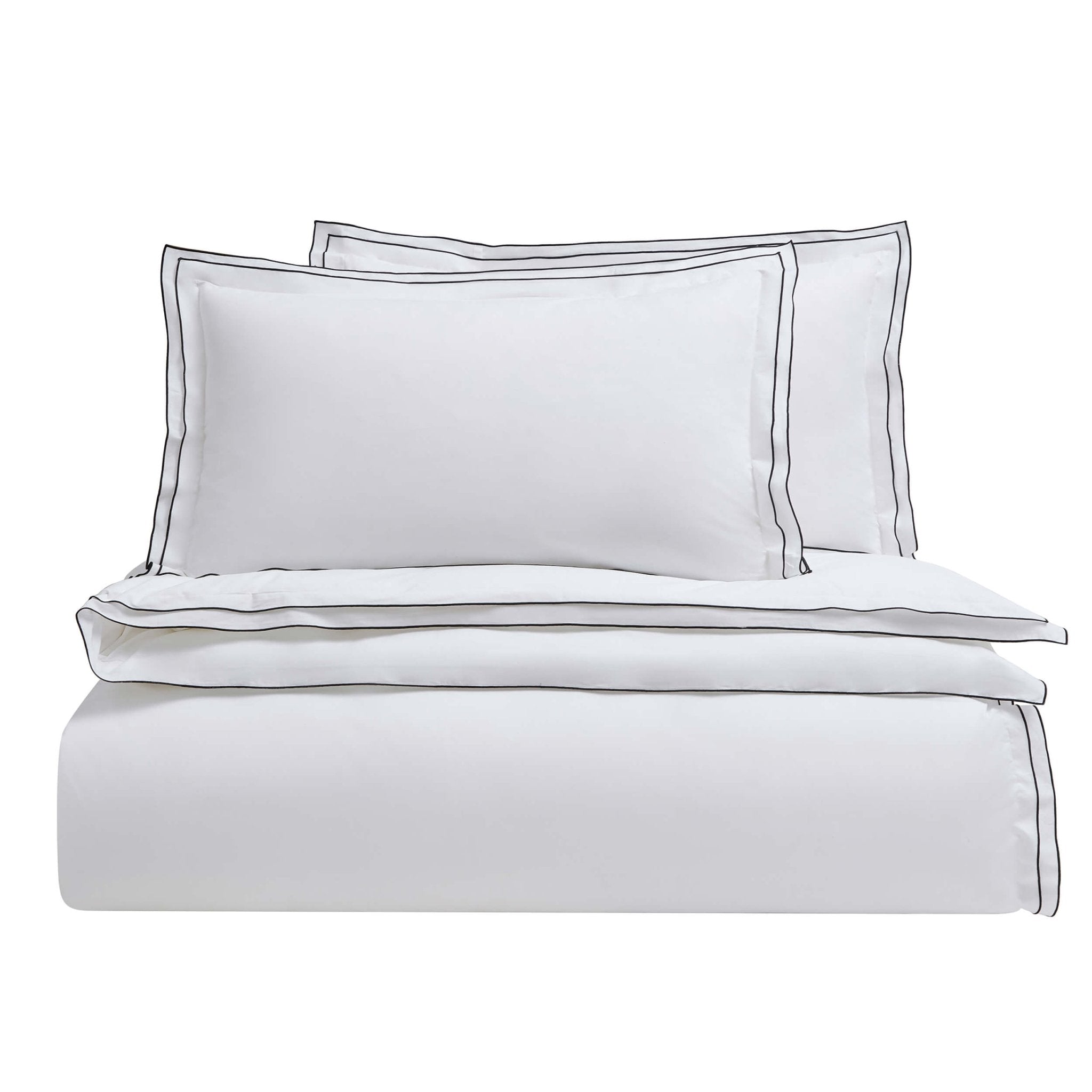 Housse de couette Alessia 300 fils/cm² avec bordure brodée - Blanc/Noir