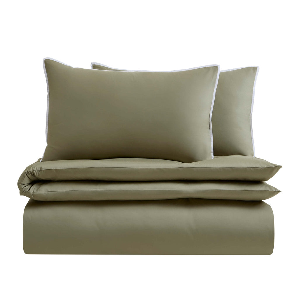 Housse de couette en coton ultra-doux 300 fils/cm² teint uni - Olive