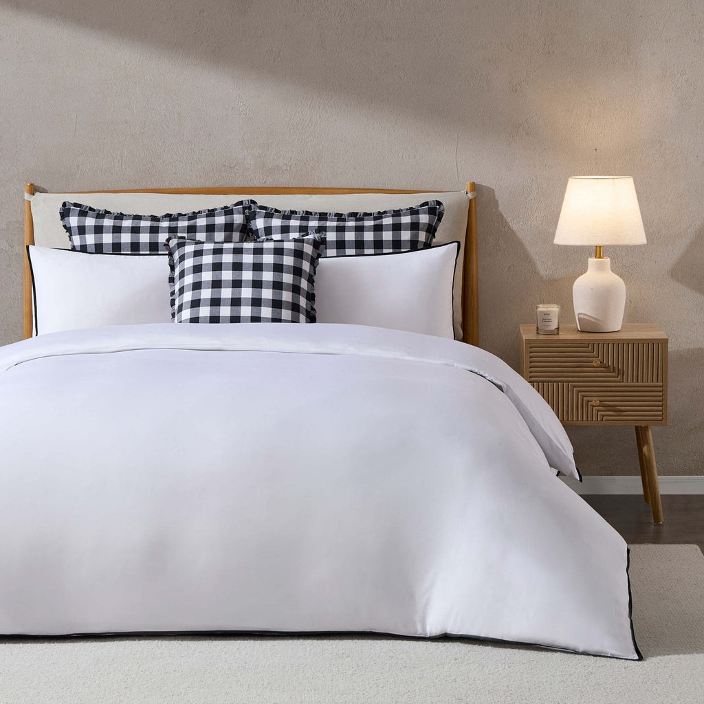 Housse de couette en coton ultra-doux 300 fils/cm², teinte unie, en bambou - Blanc/Noir